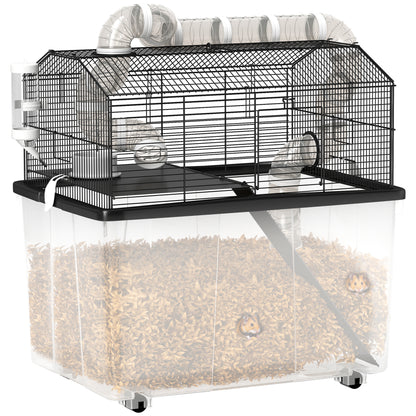Hamster Cage, Hamster Cage with Ramp, Bowl, Water Bottle, Tube System, 58 x 43 x 57 cm, Black