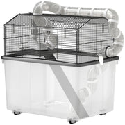 Hamster Cage, Hamster Cage with Ramp, Bowl, Water Bottle, Tube System, 58 x 43 x 57 cm, Black