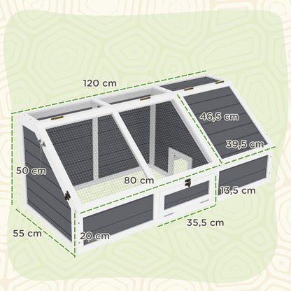 Wooden Turtle House, Turtle Enclosure with Two Main Houses, Flip-Top Upper Side, Lock, Outdoor Reptile Cage for Small Animals, Rabbits 120 x 55 x 50 cm, Light Gray