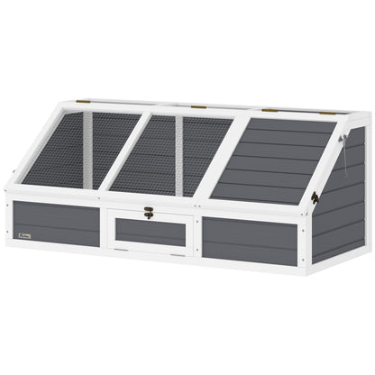 Wooden Turtle House, Turtle Enclosure with Two Main Houses, Flip-Top Upper Side, Lock, Outdoor Reptile Cage for Small Animals, Rabbits 120 x 55 x 50 cm, Light Gray