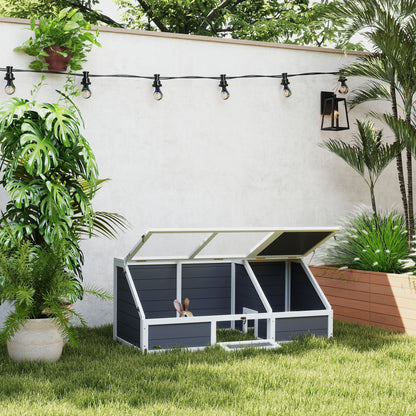 Wooden Turtle House, Turtle Enclosure with Two Main Houses, Flip-Top Upper Side, Lock, Outdoor Reptile Cage for Small Animals, Rabbits 120 x 55 x 50 cm, Light Gray