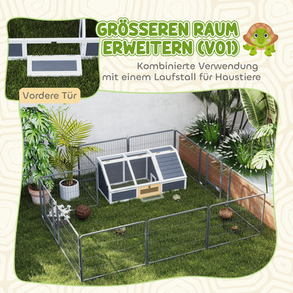 Wooden Turtle House, Turtle Enclosure with Two Main Houses, Flip-Top Upper Side, Lock, Outdoor Reptile Cage for Small Animals, Rabbits 120 x 55 x 50 cm, Light Gray