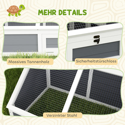 Wooden Turtle House, Turtle Enclosure with Two Main Houses, Flip-Top Upper Side, Lock, Outdoor Reptile Cage for Small Animals, Rabbits 120 x 55 x 50 cm, Light Gray