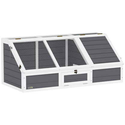 Wooden Turtle House, Turtle Enclosure with Two Main Houses, Flip-Top Upper Side, Lock, Outdoor Reptile Cage for Small Animals, Rabbits 120 x 55 x 50 cm, Light Gray