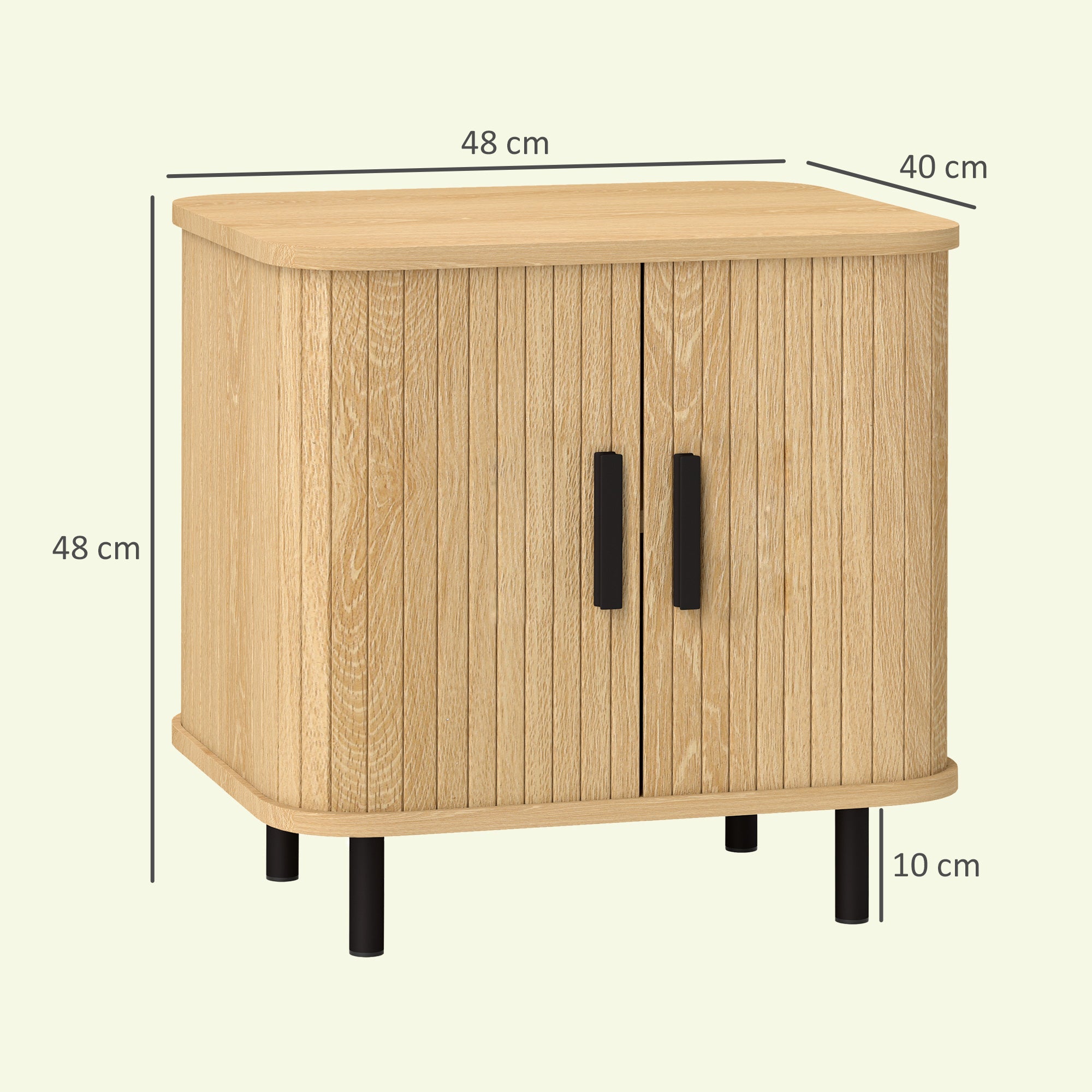 Modern Nightstand with Slatted Sliding Doors, Steel Legs — Oak