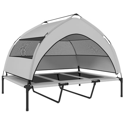 23cm Elevated Dog Bed with Removable 3-Sided Cover, Large Breathable Steel Dog Cot with Carrying Bag, 122x92x94cm, Light Grey and Black