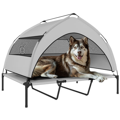 23cm Elevated Dog Bed with Removable 3-Sided Cover, Large Breathable Steel Dog Cot with Carrying Bag, 122x92x94cm, Light Grey and Black