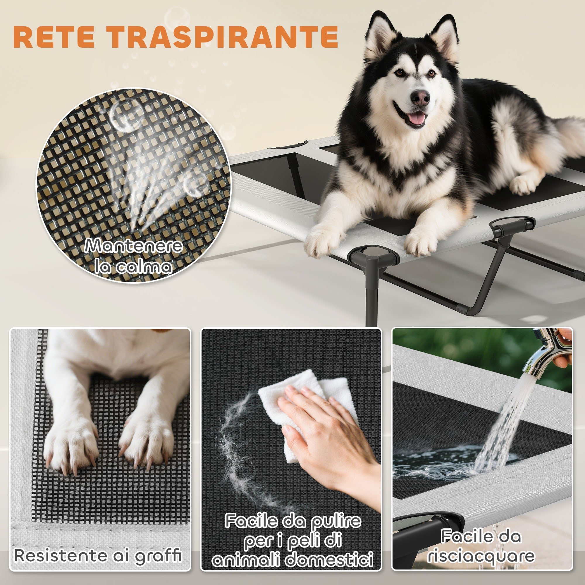23cm Elevated Dog Bed with Removable 3-Sided Cover, Large Breathable Steel Dog Cot with Carrying Bag, 122x92x94cm, Light Grey and Black