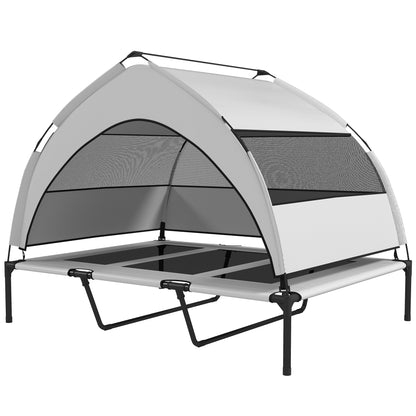23cm Elevated Dog Bed with Removable 3-Sided Cover, Large Breathable Steel Dog Cot with Carrying Bag, 122x92x94cm, Light Grey and Black