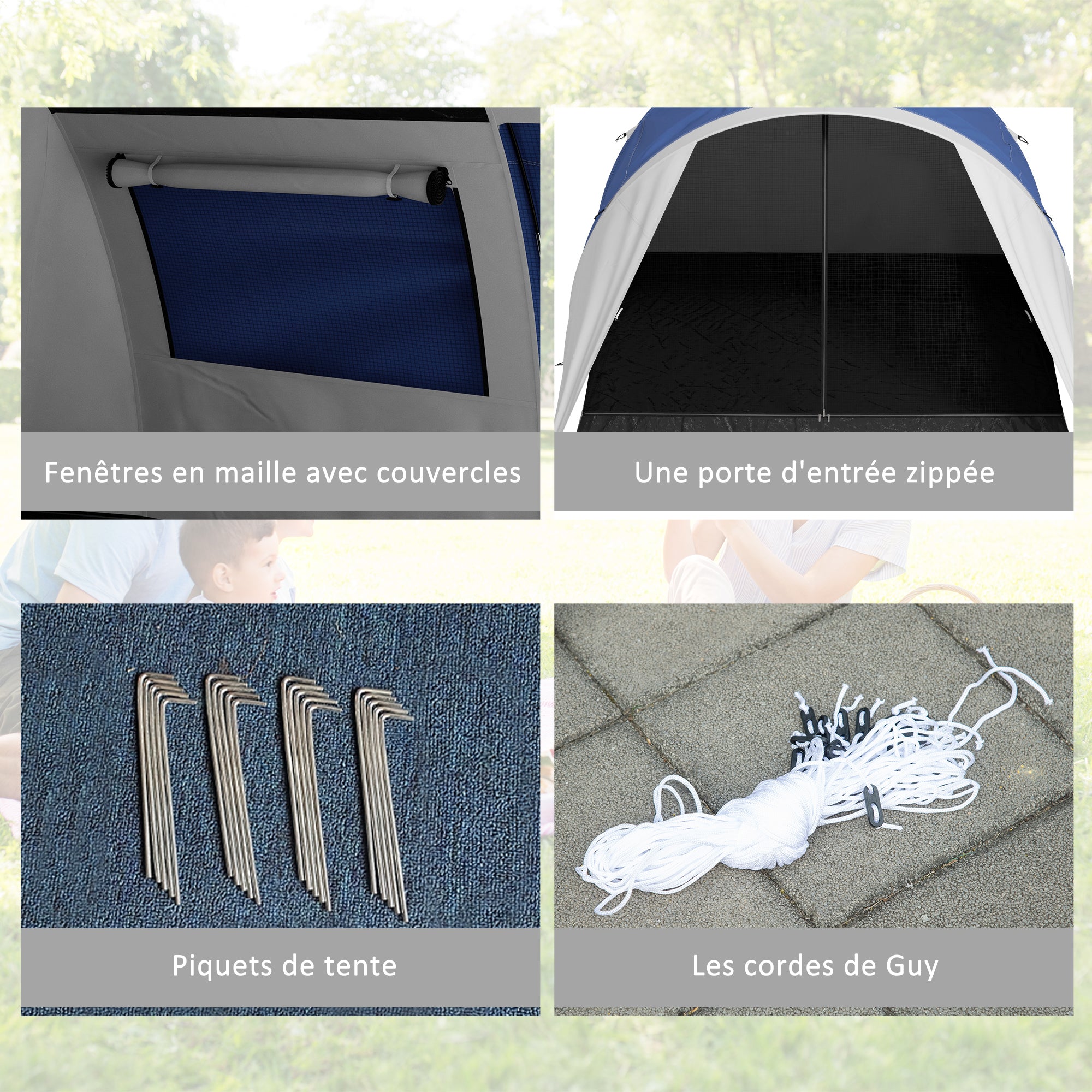 Family Camping Tent for 3-4 People with Double Roof 3000 mm and Carry Bag, Waterproof Ventilated Lightweight Tunnel Tent, dim. 390L x 315W x 188H cm