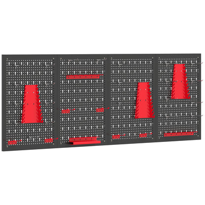 Wall-Mounted Pegboard Storage System, 4 x 23.6 x 15.7 in Panels, 38-Piece Garage Tool Organizer, Black/Red