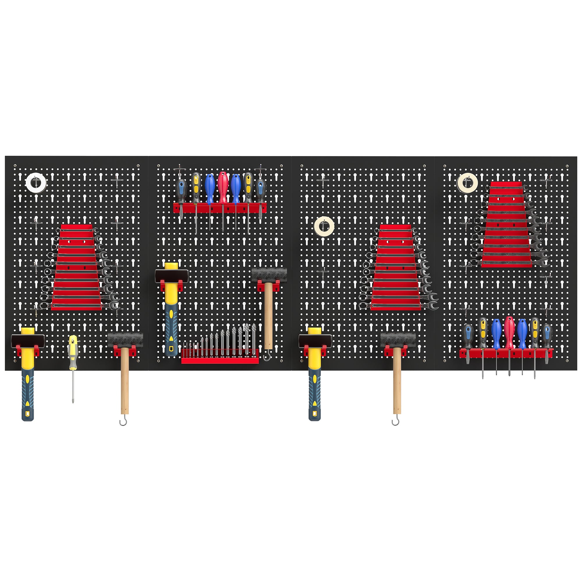 Wall-Mounted Pegboard Storage System, 4 x 23.6 x 15.7 in Panels, 38-Piece Garage Tool Organizer, Black/Red