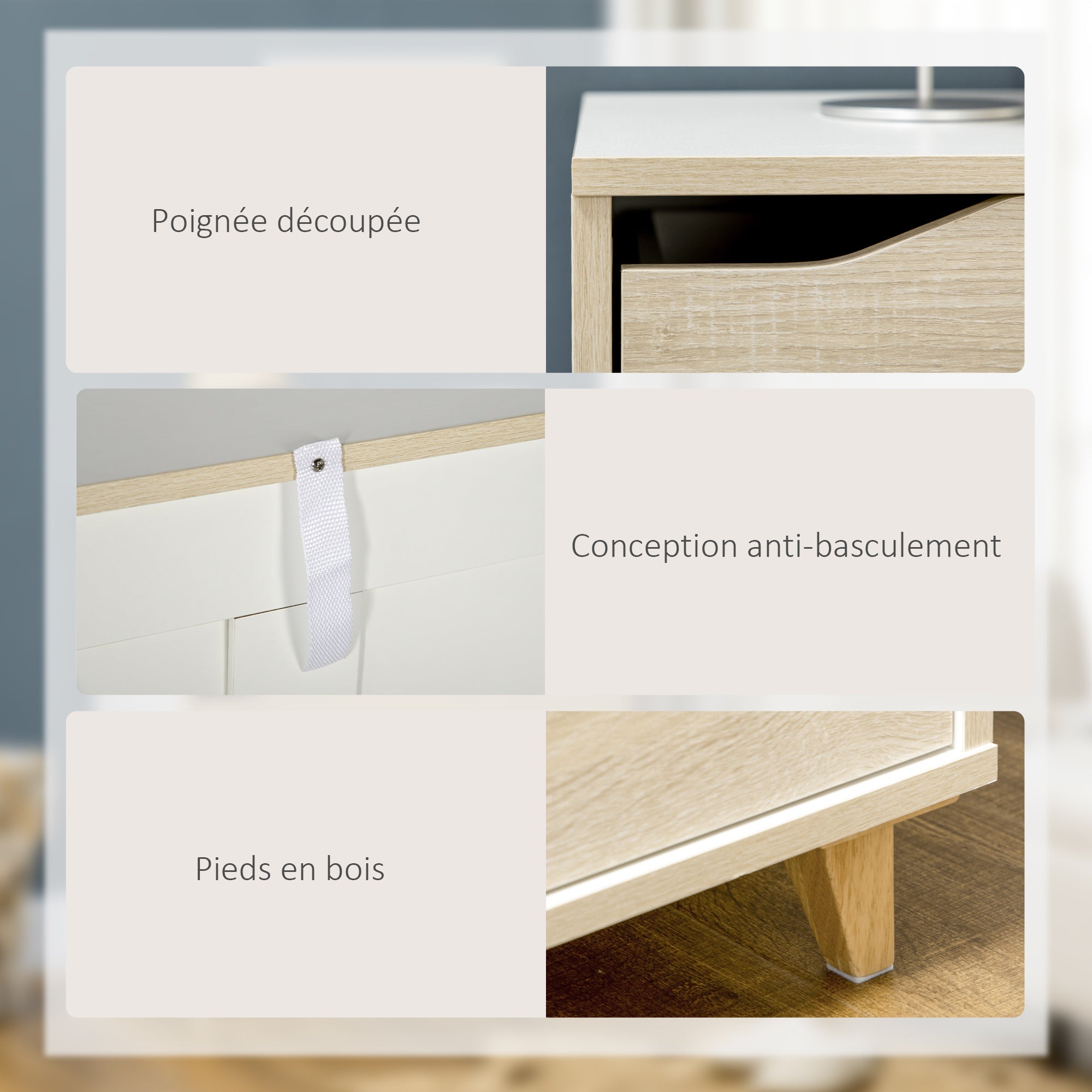 Chest of Drawers with 3 Drawers Two-Tone White and Wood Grain Storage Unit - 75 x 42 x 75 cm