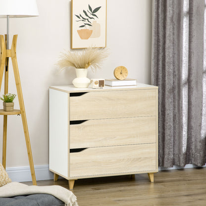 Chest of Drawers with 3 Drawers Two-Tone White and Wood Grain Storage Unit - 75 x 42 x 75 cm