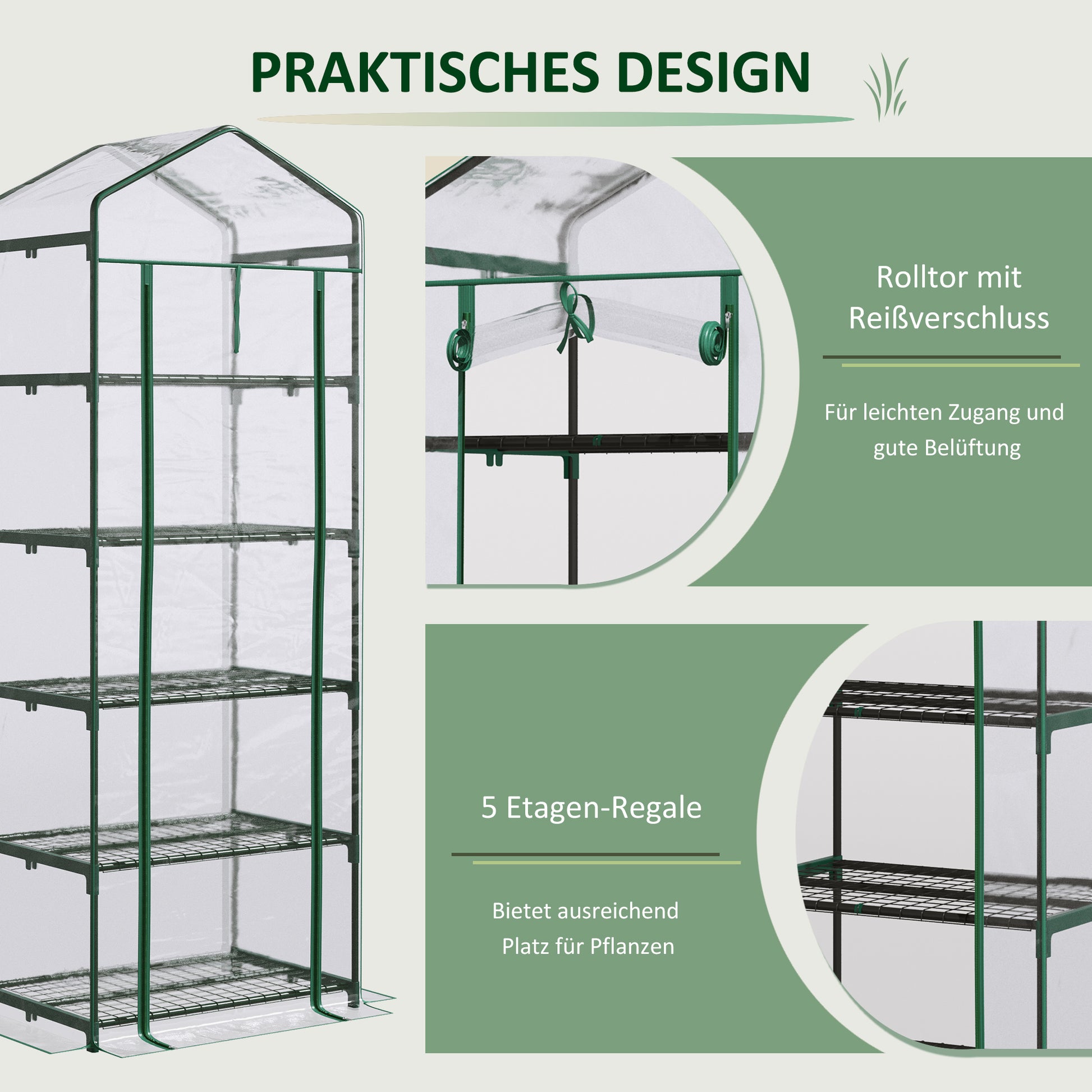 Greenhouse with Roll-up Door, Shelves, Winterproof Polytunnel Greenhouse made of Steel, Greenhouse for Balcony, Garden, Tomato House 69 x 49 x 193 cm, Tomato Greenhouse for Tomatoes, Flowers, Transparent