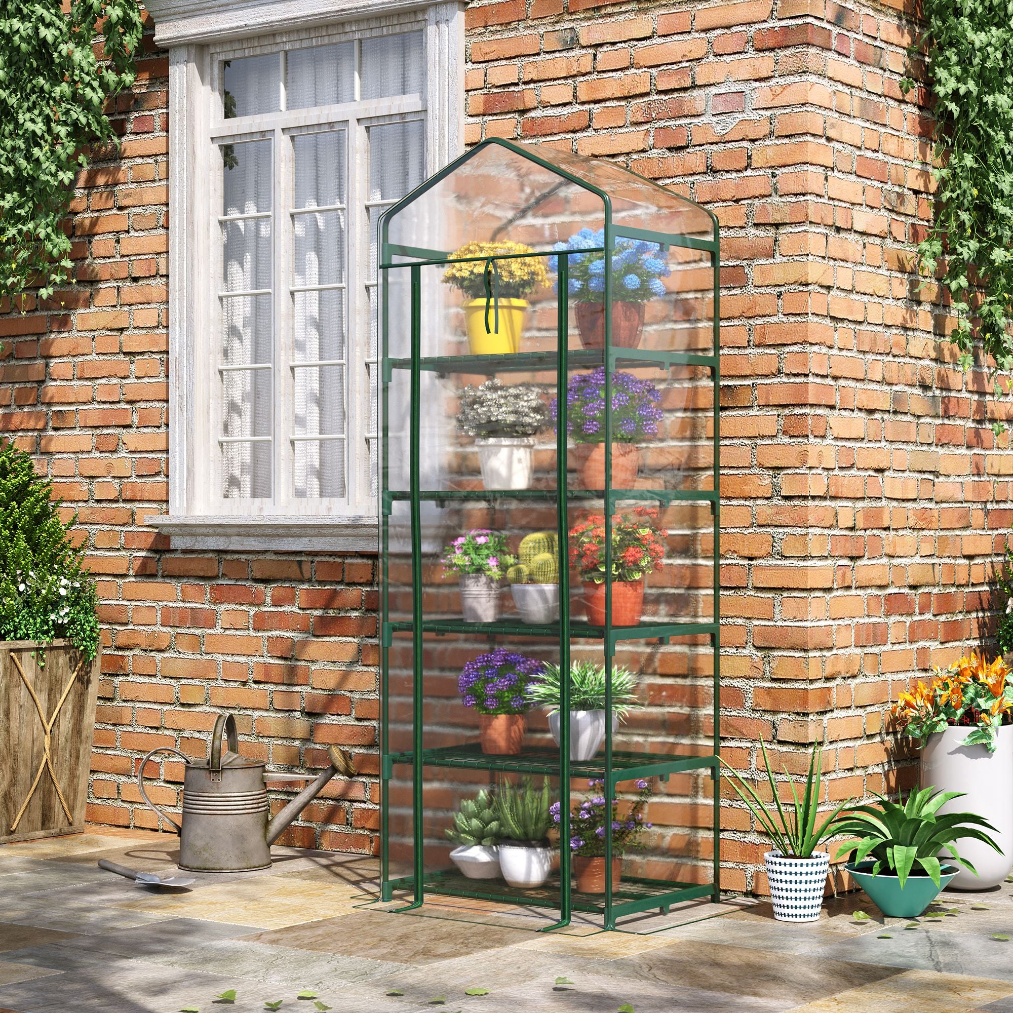 Greenhouse with Roll-up Door, Shelves, Winterproof Polytunnel Greenhouse made of Steel, Greenhouse for Balcony, Garden, Tomato House 69 x 49 x 193 cm, Tomato Greenhouse for Tomatoes, Flowers, Transparent