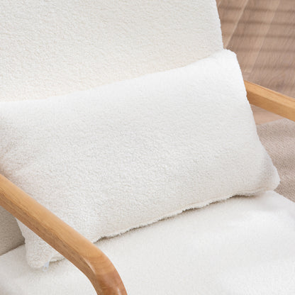 Solid Wood Lounge Chair with Velvet Cushions - Deep Seat - Armrests - Cream Velvet Look