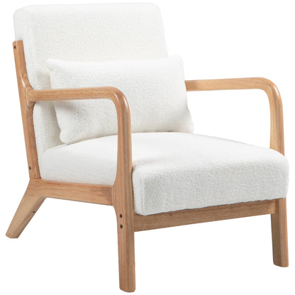 Solid Wood Lounge Chair with Velvet Cushions - Deep Seat - Armrests - Cream Velvet Look