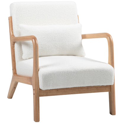Solid Wood Lounge Chair with Velvet Cushions - Deep Seat - Armrests - Cream Velvet Look