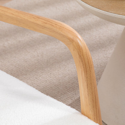Solid Wood Lounge Chair with Velvet Cushions - Deep Seat - Armrests - Cream Velvet Look