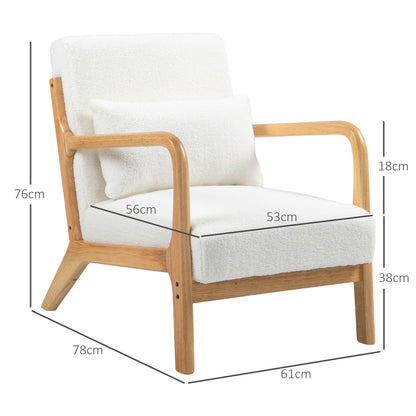Solid Wood Lounge Chair with Velvet Cushions - Deep Seat - Armrests - Cream Velvet Look