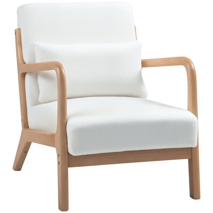 Solid Wood Lounge Chair with Velvet Cushions - Deep Seat - Armrests - Cream Velvet Look