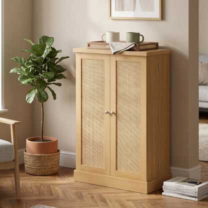40.9" Kitchen Pantry Cabinet – Rattan Doors, 5-Tier Shelving, 12 Spice Slots & Adjustable Shelves, Natural