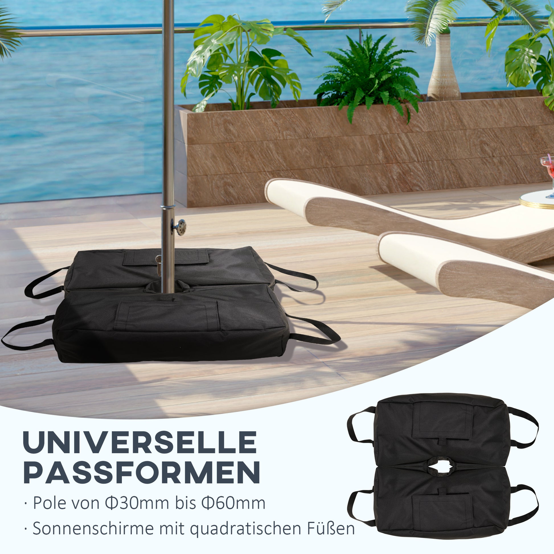 Sun Umbrella Stand Umbrella Stand Sandbag Market Umbrella Stand 2 x Bags Fillable 50 kg with Shovel Polyester + Plastic Black 50 x 25 x 18 cm