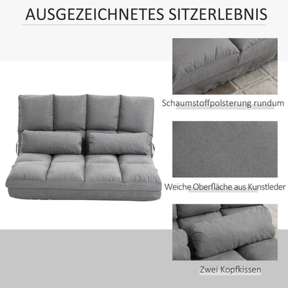 Floor Chair 2-in-1 Floor Seat Bed with Backrest 3 Positions Adjustable Seat Cushion Gray Velvet Metal 102 x 73 x 60 cm