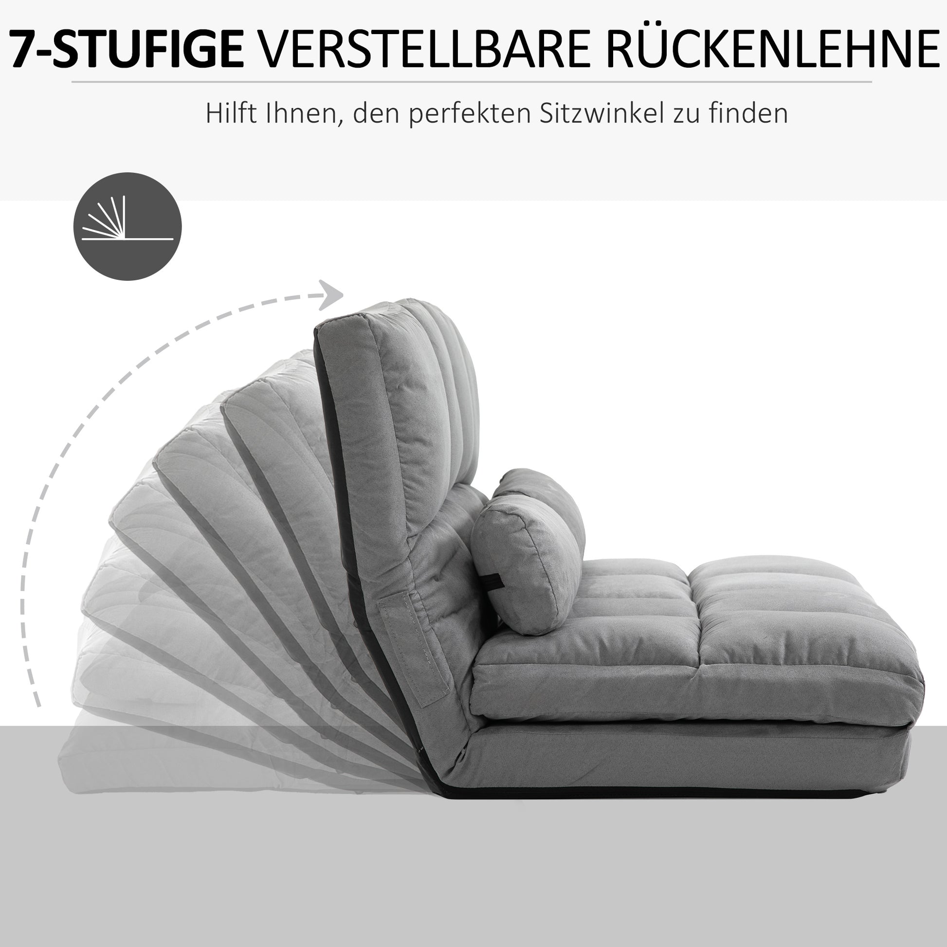 Floor Chair 2-in-1 Floor Seat Bed with Backrest 3 Positions Adjustable Seat Cushion Gray Velvet Metal 102 x 73 x 60 cm