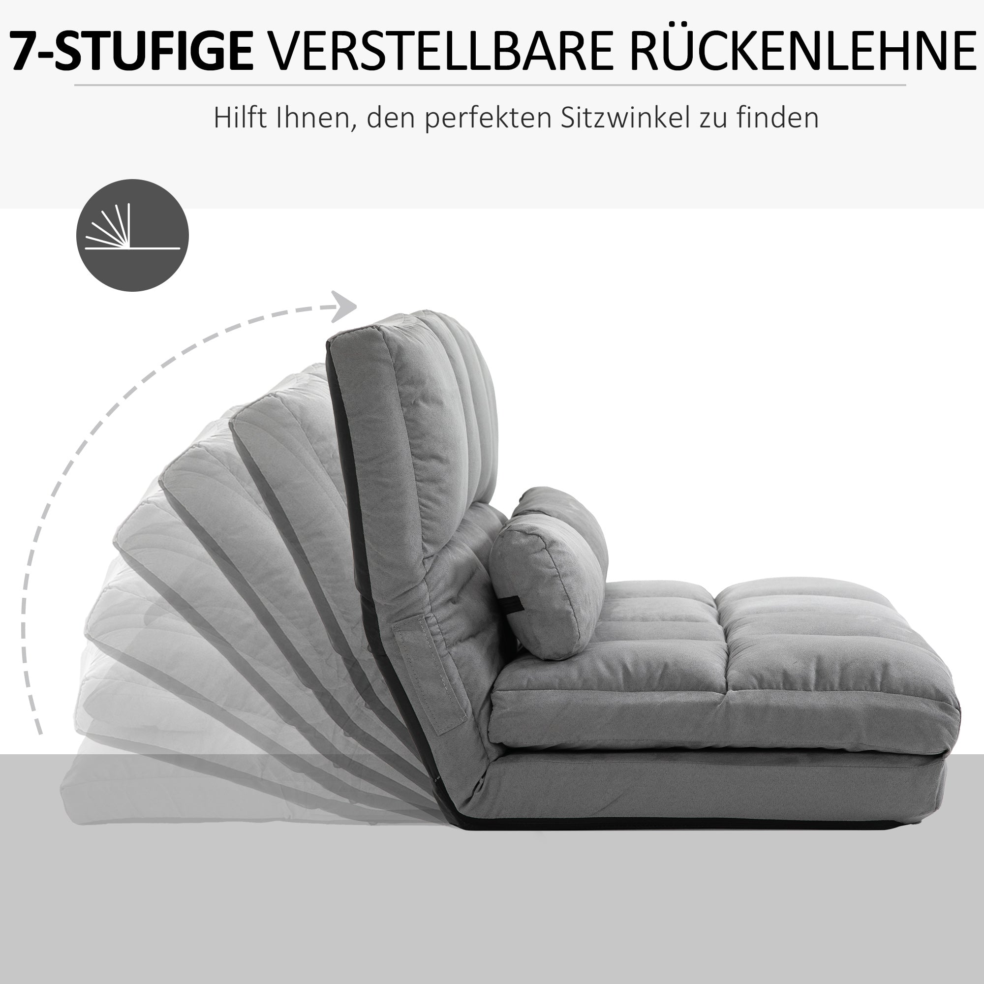 Floor Chair 2-in-1 Floor Seat Bed with Backrest 3 Positions Adjustable Seat Cushion Gray Velvet Metal 102 x 73 x 60 cm
