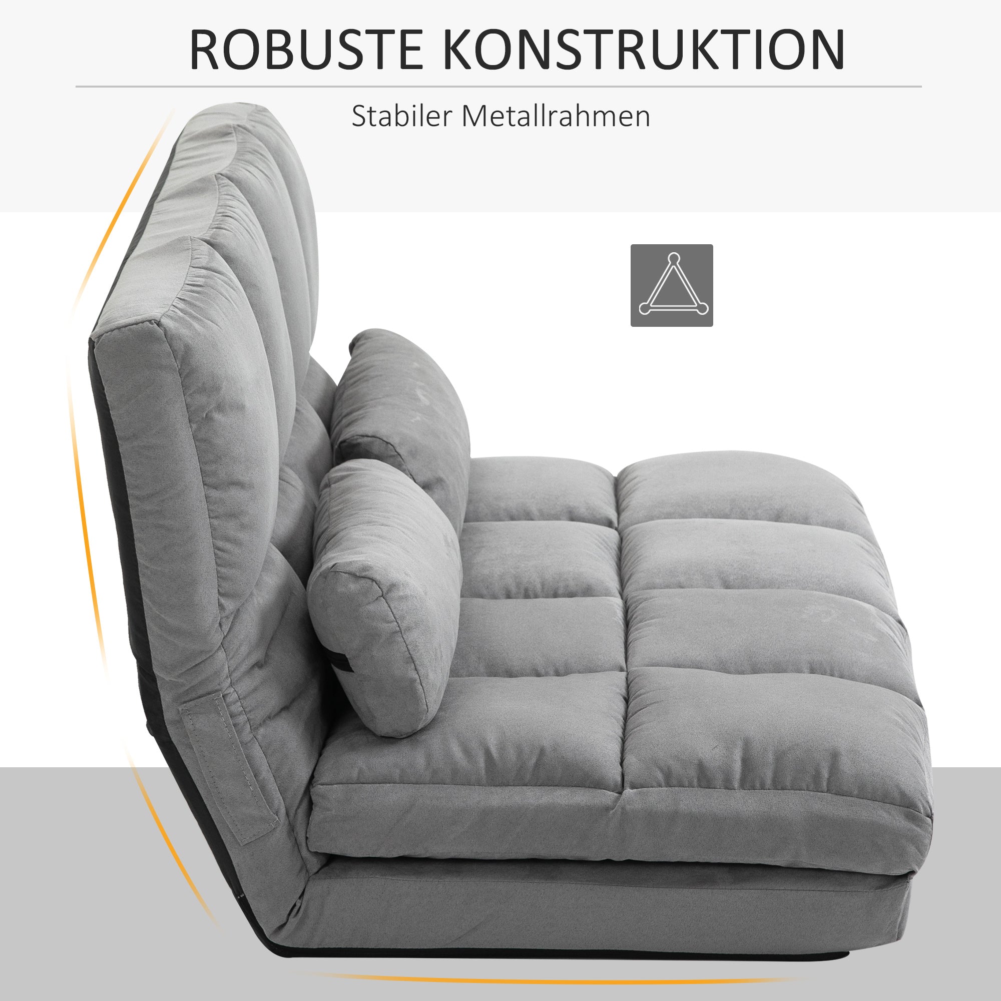 Floor Chair 2-in-1 Floor Seat Bed with Backrest 3 Positions Adjustable Seat Cushion Gray Velvet Metal 102 x 73 x 60 cm