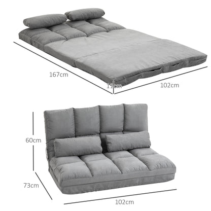 Floor Chair 2-in-1 Floor Seat Bed with Backrest 3 Positions Adjustable Seat Cushion Gray Velvet Metal 102 x 73 x 60 cm