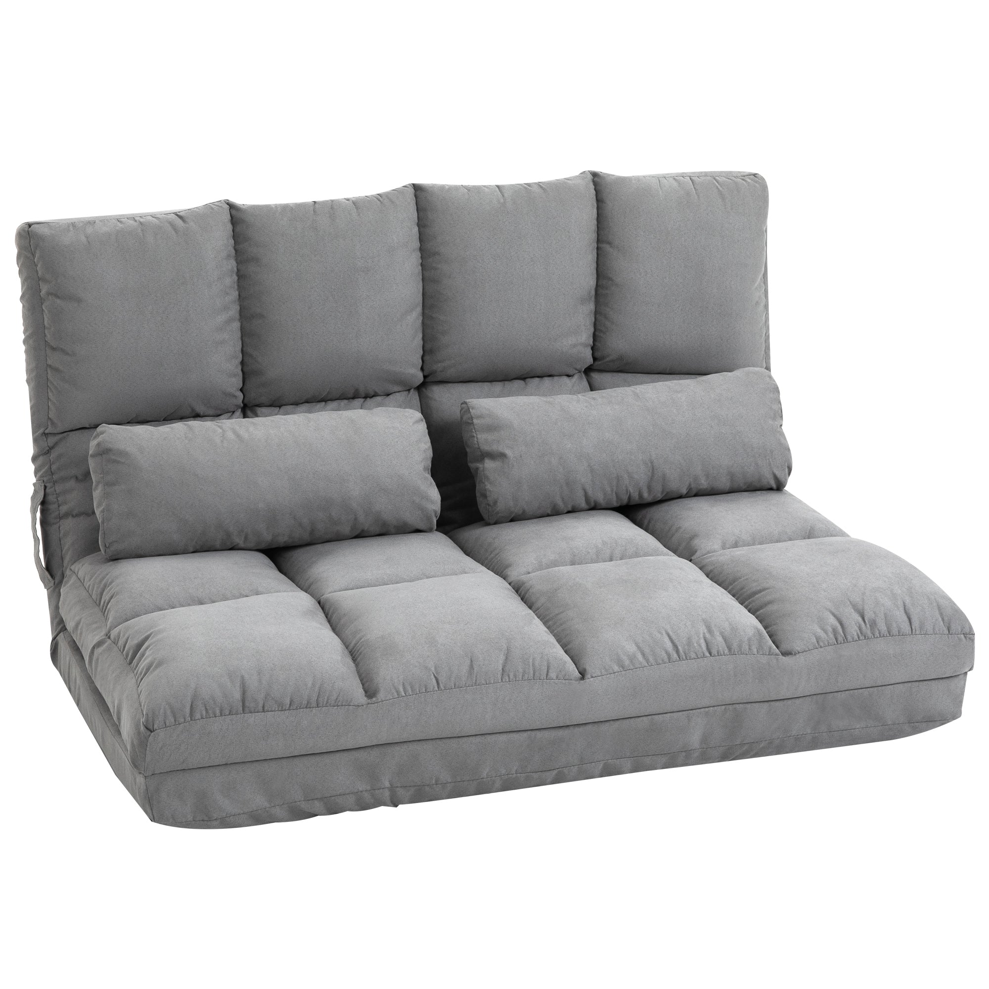 Floor Chair 2-in-1 Floor Seat Bed with Backrest 3 Positions Adjustable Seat Cushion Gray Velvet Metal 102 x 73 x 60 cm
