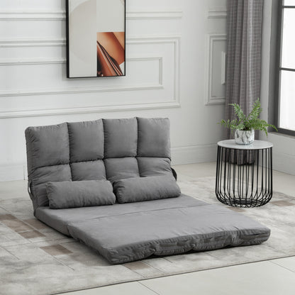 Floor Chair 2-in-1 Floor Seat Bed with Backrest 3 Positions Adjustable Seat Cushion Gray Velvet Metal 102 x 73 x 60 cm