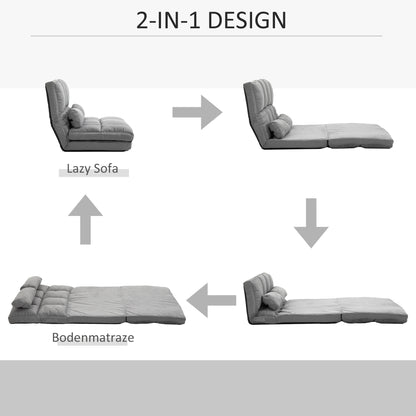 Floor Chair 2-in-1 Floor Seat Bed with Backrest 3 Positions Adjustable Seat Cushion Gray Velvet Metal 102 x 73 x 60 cm