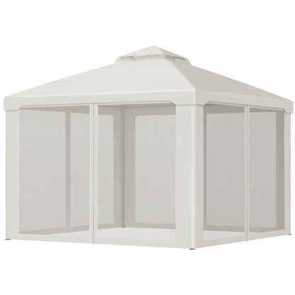 Gazebo with Double Roof, approx. 3x3m Waterproof Stable Winterproof Garden Gazebo with Mosquito Net, Side Panels, Metal Garden Gazebo, for Garden, Terrace, Cream