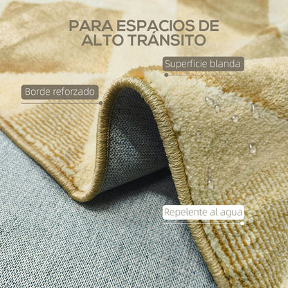 Living Room Rug 170x120 cm Washable Rug Short Pile Checkered Elements Rug for Living Room Bedroom Dining Room Cream and Brown