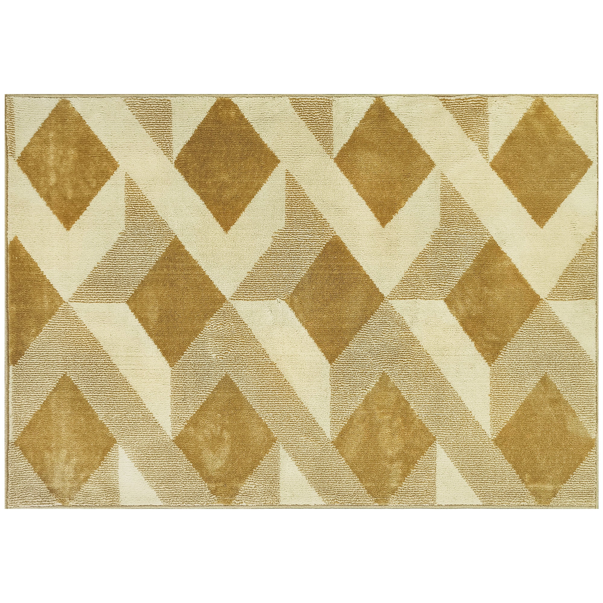 Living Room Rug 170x120 cm Washable Rug Short Pile Checkered Elements Rug for Living Room Bedroom Dining Room Cream and Brown