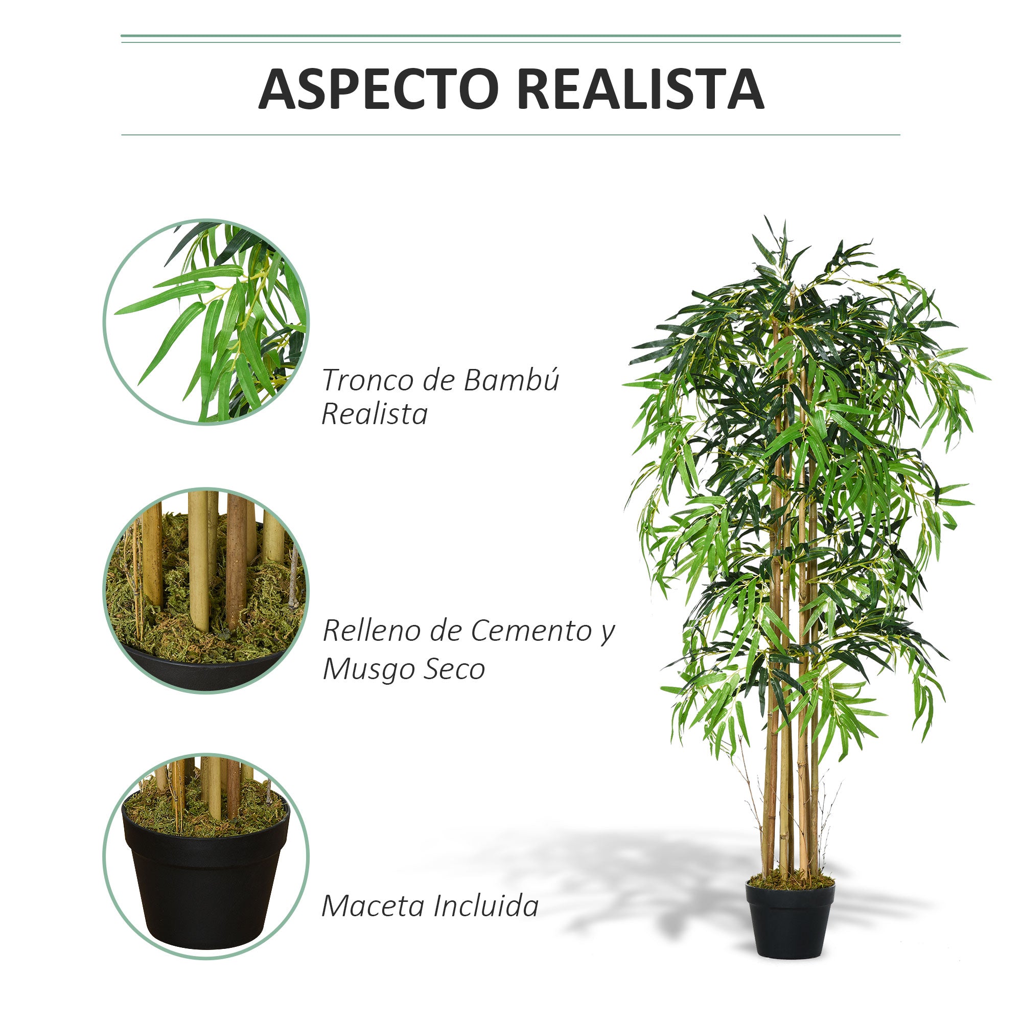 Artificial Bamboo 150cm with Pot Tree Realistic Decorative Synthetic Plant for Home Garden Office Ø18x150 cm Green