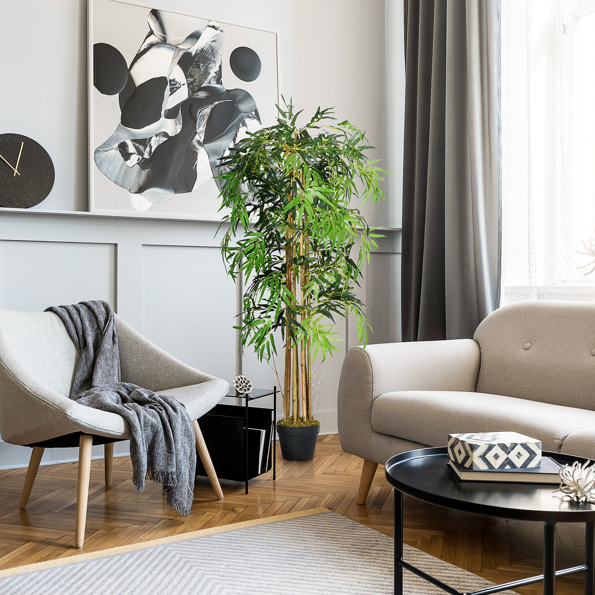 Artificial Bamboo 150cm with Pot Tree Realistic Decorative Synthetic Plant for Home Garden Office Ø18x150 cm Green