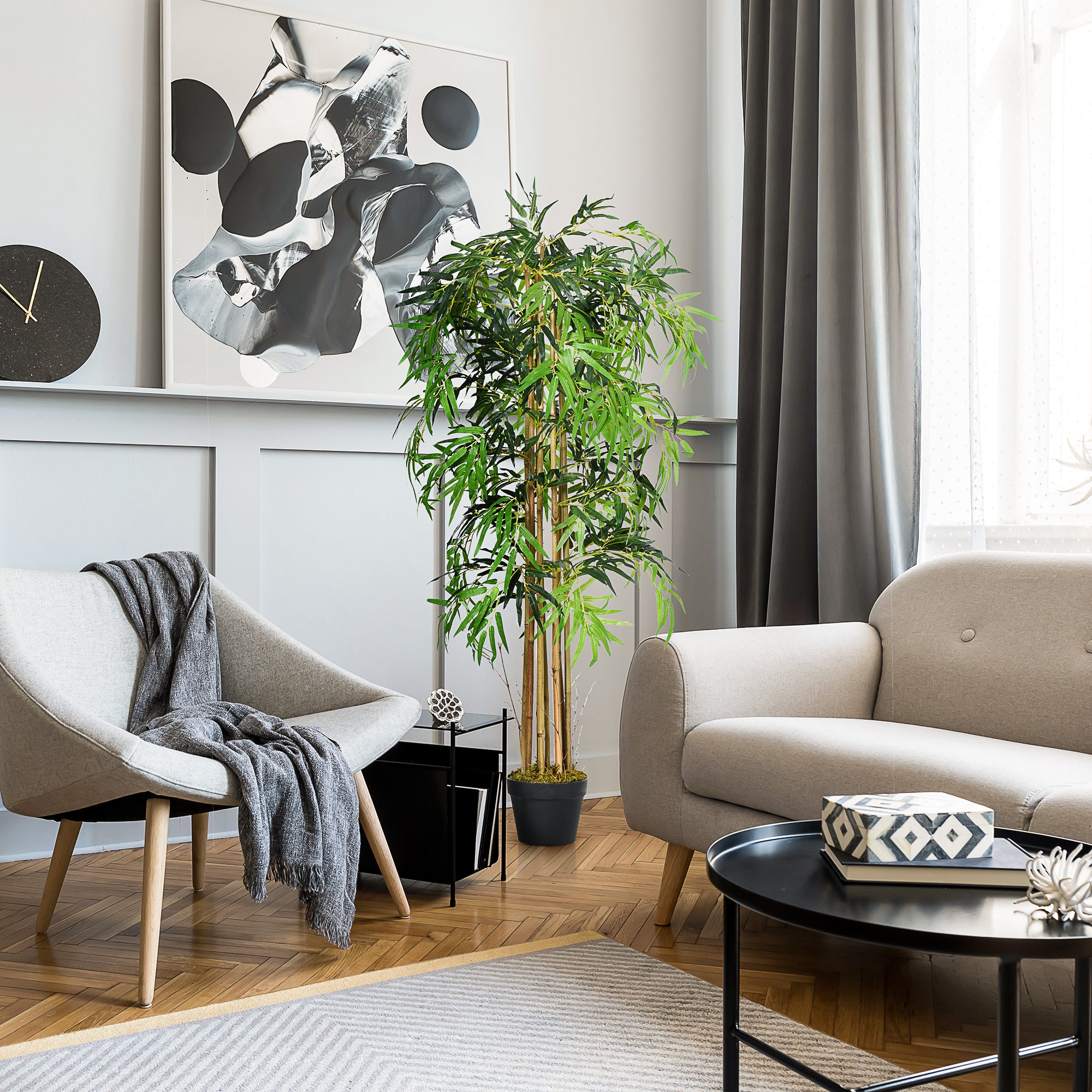 Artificial Bamboo 150cm with Pot Tree Realistic Decorative Synthetic Plant for Home Garden Office Ø18x150 cm Green