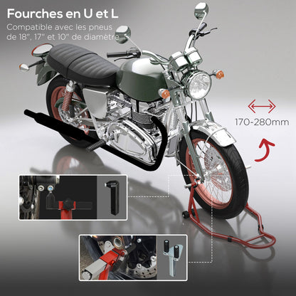 Front Wheel Motorbike Stand Motorcycle Lift Stand with U and L-shaped Swing Arm, Universal Steel Workshop Lifting Stand in Red