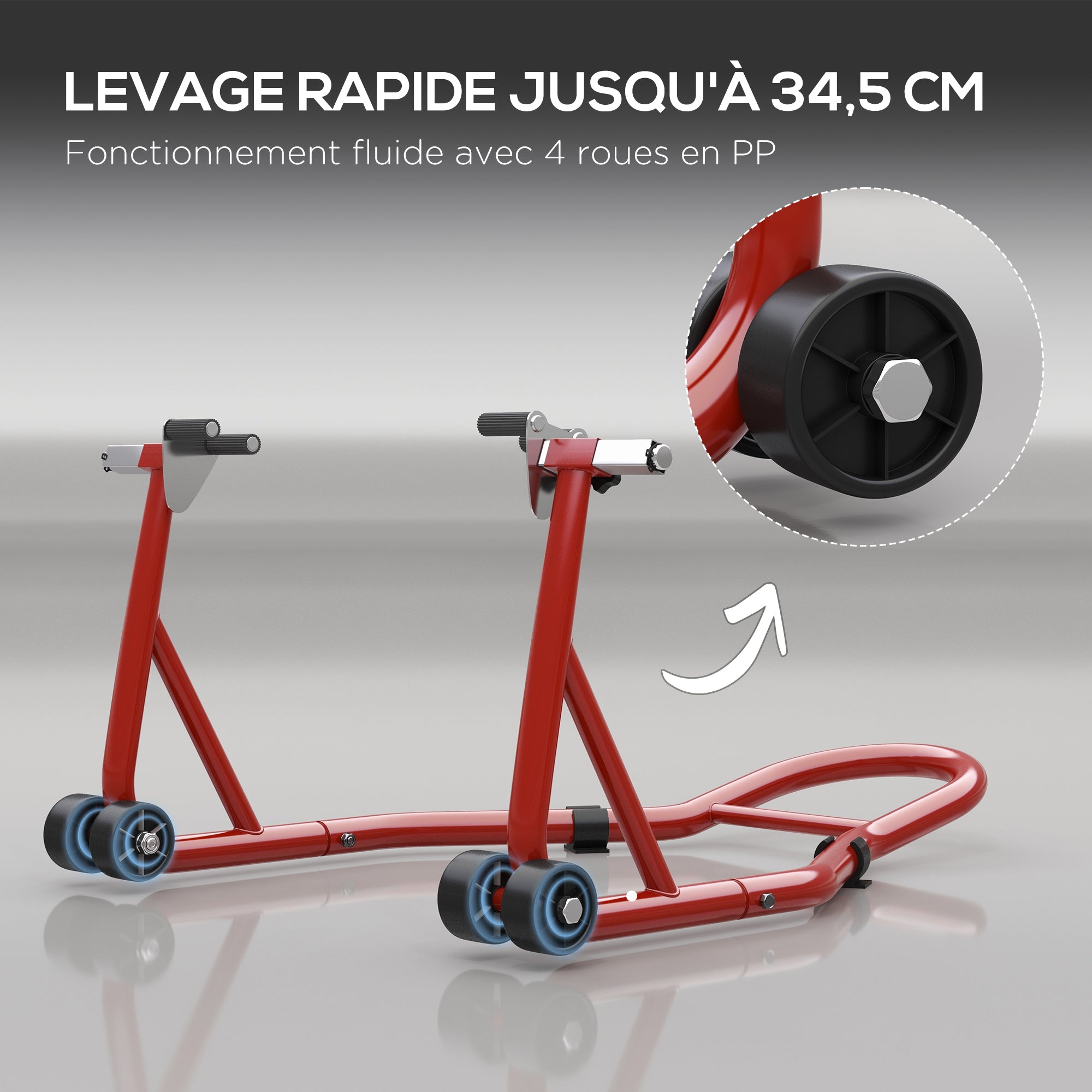 Front Wheel Motorbike Stand Motorcycle Lift Stand with U and L-shaped Swing Arm, Universal Steel Workshop Lifting Stand in Red