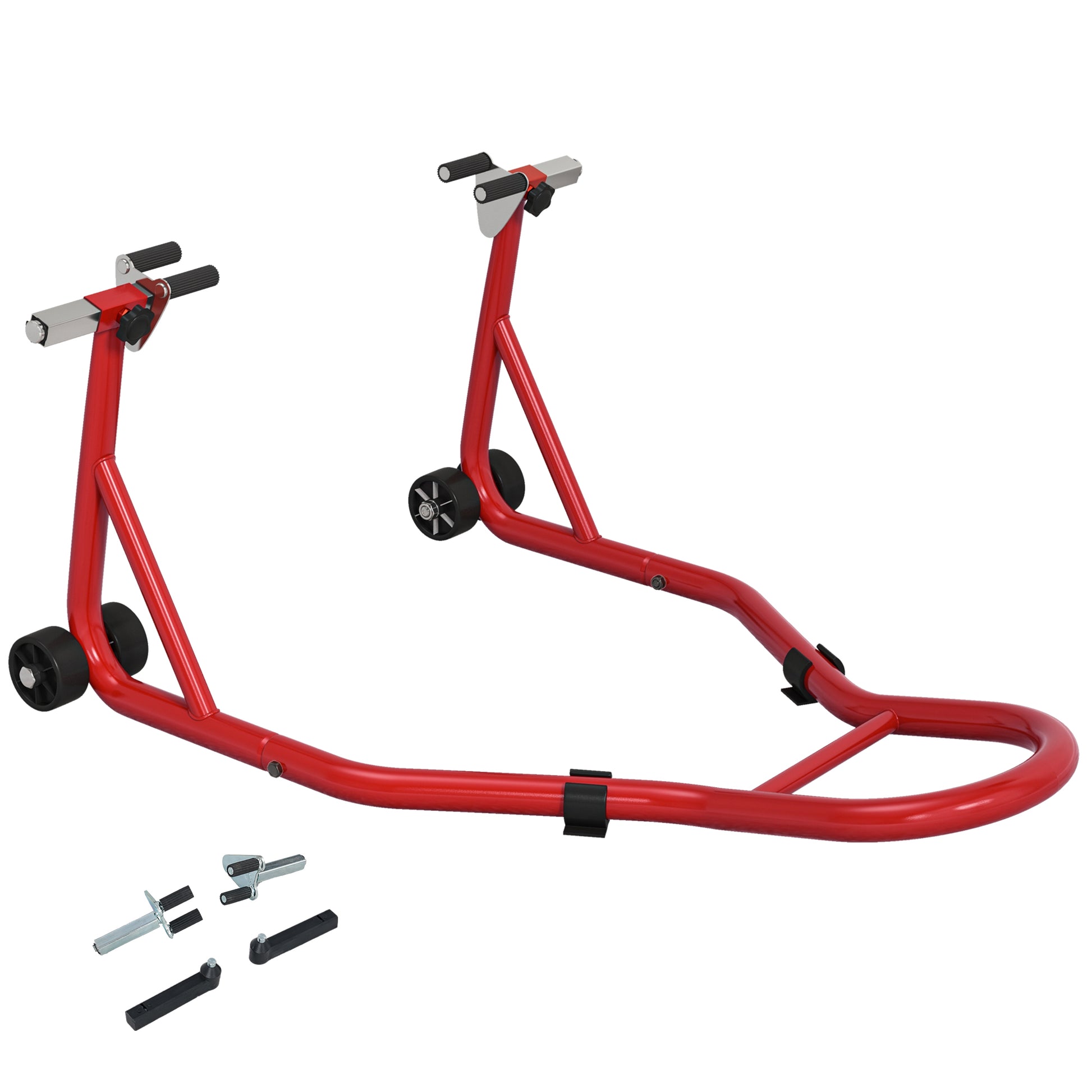 Front Wheel Motorbike Stand Motorcycle Lift Stand with U and L-shaped Swing Arm, Universal Steel Workshop Lifting Stand in Red