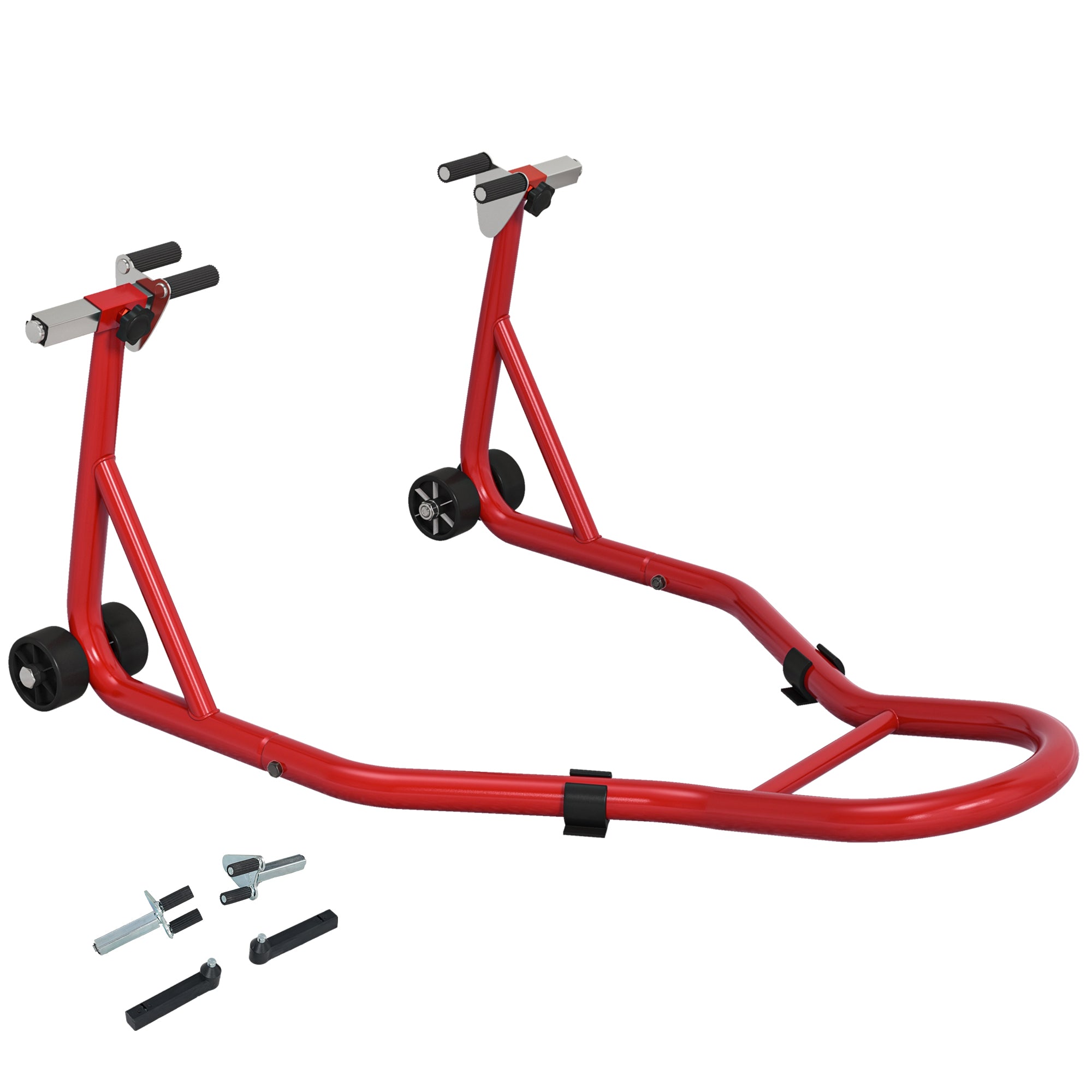 Front Wheel Motorbike Stand Motorcycle Lift Stand with U and L-shaped Swing Arm, Universal Steel Workshop Lifting Stand in Red