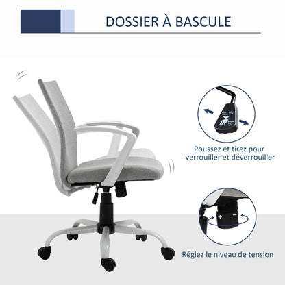 Office Chair with Adjustable Height, Rocking Function, Swivel Office Chair with 120 Kg Weight Capacity, 61 x 61 x 99 cm Light Gray and White