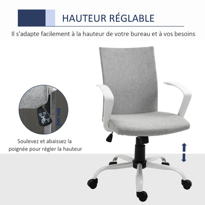 Office Chair with Adjustable Height, Rocking Function, Swivel Office Chair with 120 Kg Weight Capacity, 61 x 61 x 99 cm Light Gray and White