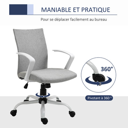 Office Chair with Adjustable Height, Rocking Function, Swivel Office Chair with 120 Kg Weight Capacity, 61 x 61 x 99 cm Light Gray and White