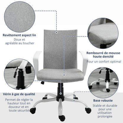 Office Chair with Adjustable Height, Rocking Function, Swivel Office Chair with 120 Kg Weight Capacity, 61 x 61 x 99 cm Light Gray and White